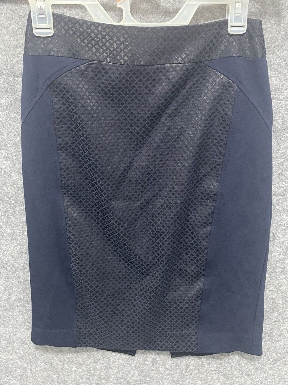 Cache Womens Skirt Size 2 Navy Blue Straight Pencil Lined Front Back Slit Detail